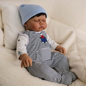 19 inch African American Reborn Baby Doll Pickle Realistic Black Skin, Rooted Curly Hair, Soft Cloth Body, Fashion Doll for Play Collection