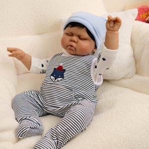 19 inch African American Reborn Baby Doll Pickle Realistic Black Skin, Rooted Curly Hair, Soft Cloth Body, Fashion Doll for Play Collection