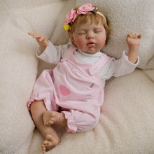 Load image into Gallery viewer, 19&quot; Realistic Reborn Baby Doll Teddy with Rooted Blonde Hair Closed Eyes Soft Cloth Body, Infant-Size Cuddle Doll, Fashion Outfit Set
