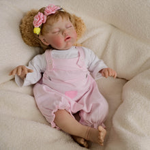 Load image into Gallery viewer, 19&quot; Realistic Reborn Baby Doll Teddy with Rooted Blonde Hair Closed Eyes Soft Cloth Body, Infant-Size Cuddle Doll, Fashion Outfit Set
