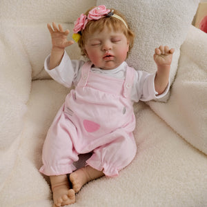 19" Realistic Reborn Baby Doll Teddy with Rooted Blonde Hair Closed Eyes Soft Cloth Body, Infant-Size Cuddle Doll, Fashion Outfit Set