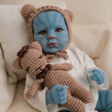 Загрузить изображение в средство просмотра галереи, 20 Inch LouLou Avatar Doll with Sparkling Yellow Glass Eyes, Hand-Painted Head, Avatar Skin Tone, Pink Cardigan &amp; White Shorts, Full Vinyl Body
