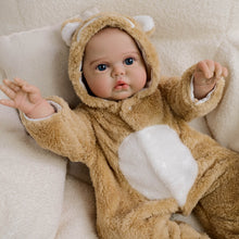 Load image into Gallery viewer, 19inch Reborn Doll Hand-Painted Open Eyes Realistic Twins Baby Doll Pickle - Lifelike Collectible Plush Body Doll with Brown Bear Hooded Onesie
