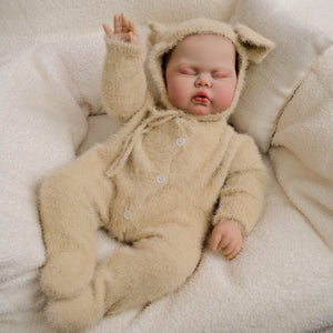 Pickle Twins  19" Reborn Doll Brothers Set  One Awake in Bear Hoodie, One Sleeping in Lamb Onesie  Hand-Painted Collectible Dolls