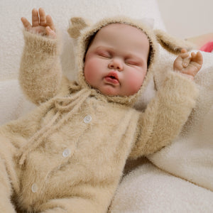 Pickle Twins  19" Reborn Doll Brothers Set  One Awake in Bear Hoodie, One Sleeping in Lamb Onesie  Hand-Painted Collectible Dolls