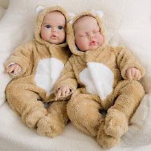 Load image into Gallery viewer, 19inch Reborn Doll Hand-Painted Open Eyes Realistic Twins Baby Doll Pickle - Lifelike Collectible Plush Body Doll with Brown Bear Hooded Onesie
