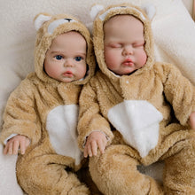 Load image into Gallery viewer, 19inch Reborn Doll Hand-Painted Open Eyes Realistic Twins Baby Doll Pickle - Lifelike Collectible Plush Body Doll with Brown Bear Hooded Onesie
