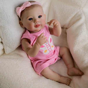 19inch Reborn Baby Girl Abigail - Realistic Full Vinyl Body with Hand-Painted Blue Eyes, Wearing Pink Butterfly Snap-On & Headband