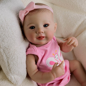19inch Reborn Baby Girl Abigail - Realistic Full Vinyl Body with Hand-Painted Blue Eyes, Wearing Pink Butterfly Snap-On & Headband