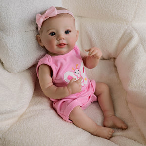 19inch Reborn Baby Girl Abigail - Realistic Full Vinyl Body with Hand-Painted Blue Eyes, Wearing Pink Butterfly Snap-On & Headband