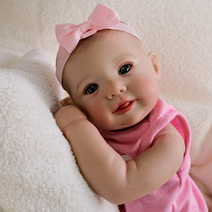 19inch Reborn Baby Girl Abigail - Realistic Full Vinyl Body with Hand-Painted Blue Eyes, Wearing Pink Butterfly Snap-On & Headband