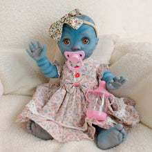 Load image into Gallery viewer, Peeka Avatar 16inch Reborn Baby Doll with Yellow Eyes &amp; Complete Feeding Set | Hand-Painted Head, Soft Body | includes Bottle, Pacifier, Diaper, Birth Certificate
