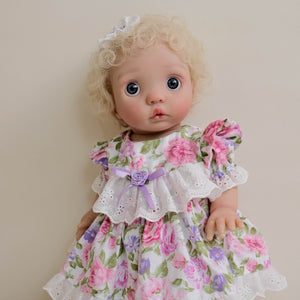 16inch Realistic Reborn Baby Doll Peeka with Golden Curly Hair & Blue Eyes, Complete Gift Set