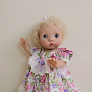 16inch Realistic Reborn Baby Doll Peeka with Golden Curly Hair & Blue Eyes, Complete Gift Set