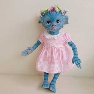 TINKY Avatar 17inch Fantasy Vinyl Reborn Doll with Elf Ears & Blue Eyes | Hand-Painted Head, 4 Fingers | Choose Pink or Blue Dress