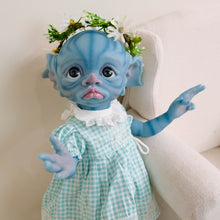Carica l&#39;immagine nel visualizzatore di Gallery, TINKY Avatar 17inch Fantasy Vinyl Reborn Doll with Elf Ears &amp; Blue Eyes | Hand-Painted Head, 4 Fingers | Choose Pink or Blue Dress
