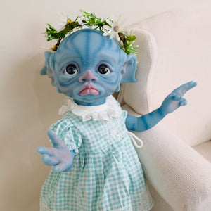 TINKY Avatar 17inch Fantasy Vinyl Reborn Doll with Elf Ears & Blue Eyes | Hand-Painted Head, 4 Fingers | Choose Pink or Blue Dress
