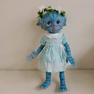 TINKY Avatar 17inch Fantasy Vinyl Reborn Doll with Elf Ears & Blue Eyes | Hand-Painted Head, 4 Fingers | Choose Pink or Blue Dress