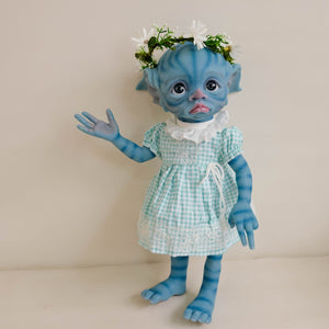 TINKY Avatar 17inch Fantasy Vinyl Reborn Doll with Elf Ears & Blue Eyes | Hand-Painted Head, 4 Fingers | Choose Pink or Blue Dress