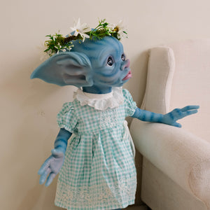 TINKY Avatar 17inch Fantasy Vinyl Reborn Doll with Elf Ears & Blue Eyes | Hand-Painted Head, 4 Fingers | Choose Pink or Blue Dress