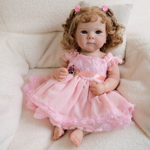 Bettie 18inch Full Vinyl Reborn Baby Doll with Rooted Hair & Blue Eyes Realistic Babydolls Open Eyes | Pink Dress