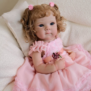 Bettie 18inch Full Vinyl Reborn Baby Doll with Rooted Hair & Blue Eyes Realistic Babydolls Open Eyes | Pink Dress