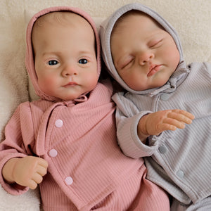 Lily & Irys 19inch Twin Reborn Doll Set | Open Eye & Sleeping Eye | Soft Body Hand-Painted Sister Dolls with Blue Eyes