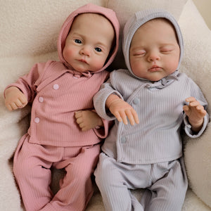 Lily & Irys 19inch Twin Reborn Doll Set | Open Eye & Sleeping Eye | Soft Body Hand-Painted Sister Dolls with Blue Eyes