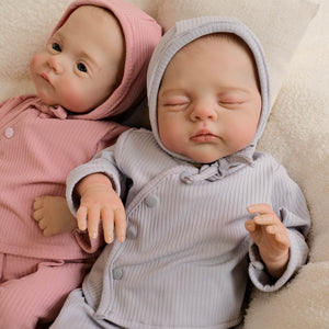 Lily & Irys 19inch Twin Reborn Doll Set | Open Eye & Sleeping Eye | Soft Body Hand-Painted Sister Dolls with Blue Eyes