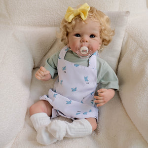 Bettie 18inch Full Vinyl Reborn Baby Doll with Rooted Hair & Blue Eyes Realistic Babydolls Open Eyes | Pink Dress