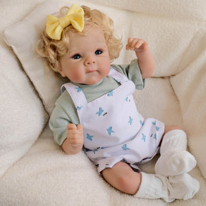 Bettie 18inch Full Vinyl Reborn Baby Doll with Rooted Hair & Blue Eyes Realistic Babydolls Open Eyes | Pink Dress
