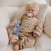 Load image into Gallery viewer, 19-Inch &quot;Pickle&quot; Reborn Baby Doll with Blonde Hair - Soft Body Eyes Closed, Wearable Khaki Onesie, Cuddly &amp; Realistic Collectible
