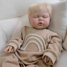 Load image into Gallery viewer, 19-Inch &quot;Pickle&quot; Reborn Baby Doll with Blonde Hair - Soft Body Eyes Closed, Wearable Khaki Onesie, Cuddly &amp; Realistic Collectible
