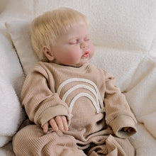 Load image into Gallery viewer, 19-Inch &quot;Pickle&quot; Reborn Baby Doll with Blonde Hair - Soft Body Eyes Closed, Wearable Khaki Onesie, Cuddly &amp; Realistic Collectible
