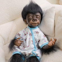 Carica l&#39;immagine nel visualizzatore di Gallery, Fuzzy Black Monkey Doll in Deer Print Romper - 18in Soft Plush Stuffed Animal Toy, Christmas &amp; Birthday Gift for Kids
