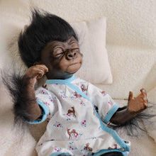 Carica l&#39;immagine nel visualizzatore di Gallery, Fuzzy Black Monkey Doll in Deer Print Romper - 18in Soft Plush Stuffed Animal Toy, Christmas &amp; Birthday Gift for Kids
