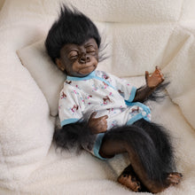 Carica l&#39;immagine nel visualizzatore di Gallery, Fuzzy Black Monkey Doll in Deer Print Romper - 18in Soft Plush Stuffed Animal Toy, Christmas &amp; Birthday Gift for Kids
