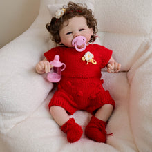 Load image into Gallery viewer, Vivienne 19inch Reborn Baby Doll with Brown Hair, Soft Body, Red Outfit - Perfect Christmas Birthday Gift
