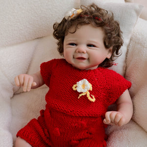 Vivienne 19inch Reborn Baby Doll with Brown Hair, Soft Body, Red Outfit - Perfect Christmas Birthday Gift