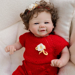 Vivienne 19inch Reborn Baby Doll with Brown Hair, Soft Body, Red Outfit - Perfect Christmas Birthday Gift