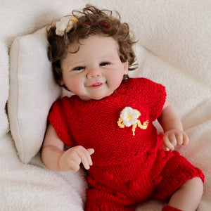 Vivienne 19inch Reborn Baby Doll with Brown Hair, Soft Body, Red Outfit - Perfect Christmas Birthday Gift