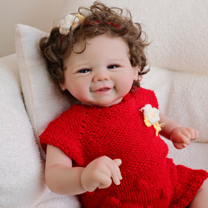 Vivienne 19inch Reborn Baby Doll with Brown Hair, Soft Body, Red Outfit - Perfect Christmas Birthday Gift