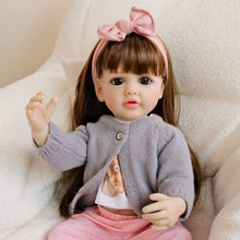 Load image into Gallery viewer, 55cm Reborn Baby Girl Doll Betty with Brown Wig and Bent Legs Realistic Full Vinyl Body Lifelike Collectible Doll for Kids and Adults
