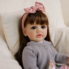 Load image into Gallery viewer, 55cm Reborn Baby Girl Doll Betty with Brown Wig and Bent Legs Realistic Full Vinyl Body Lifelike Collectible Doll for Kids and Adults
