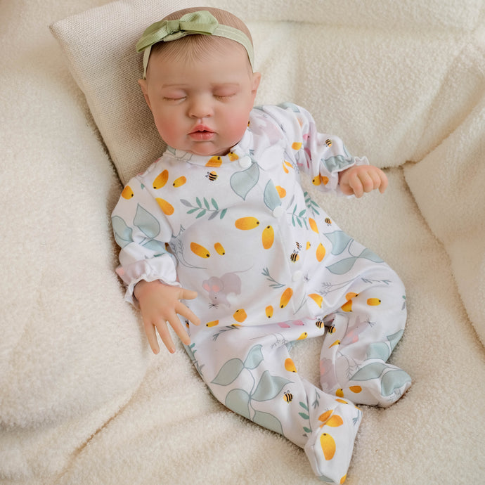 19inch Sleeping Reborn Baby Teddy - Hand-Painted Closed Eyes with Bottle, Pacifier & Outfit | Ultra-Cuddly Plush Body