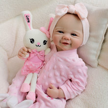 Load image into Gallery viewer, 19inch Reborn Baby Girl Vivienne in Bunny Pink Onesie - Hand-Painted Blue Eyes | Choose Ultra-Cuddly Plush or Realistic Full Vinyl Body
