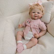 Load image into Gallery viewer, 19inch Reborn Baby Girl Vivienne - Full Vinyl Body with Rooted Blonde Curly Hair Blue Eyes Realistic Collectible Doll
