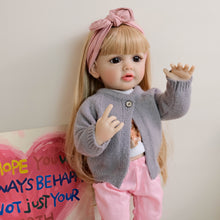 Load image into Gallery viewer, 55cm Reborn Baby Girl Doll Betty with Brown Wig and Bent Legs Realistic Full Vinyl Body Lifelike Collectible Doll for Kids and Adults
