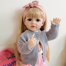 Load image into Gallery viewer, 55cm Reborn Baby Girl Doll Betty with Brown Wig and Bent Legs Realistic Full Vinyl Body Lifelike Collectible Doll for Kids and Adults
