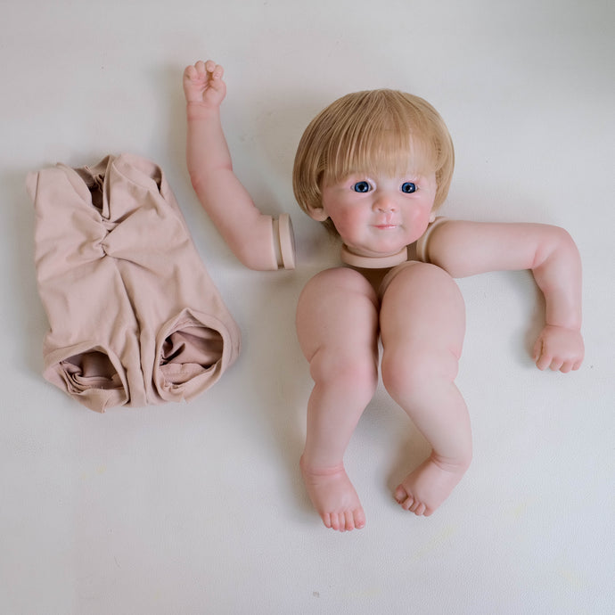 DIY Handmade Doll Kit - Fabric Body Pre-Painted Blonde Hair Blue Eyes Craft Supplies for Doll Lovers